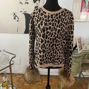 Alice + Olivia leopard print fur cuff sweater